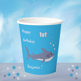 漫画スイミングシャークブルー誕生日紙カップ 紙コップ
