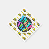 漫画スクールバス、黄色と白の水玉模様 スタンダードカクテルナプキン (角)