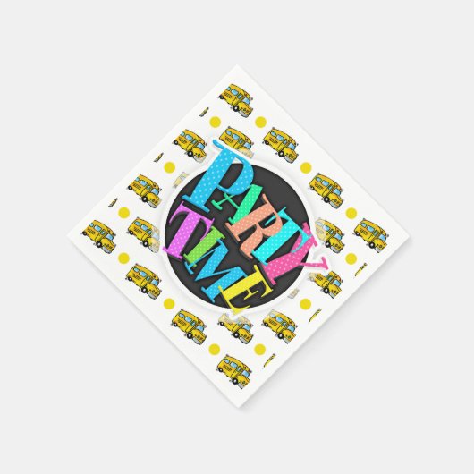 漫画スクールバス、黄色と白の水玉模様 スタンダードカクテルナプキン (角)