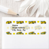 漫画スクールバス、黄色と白の水玉模様 ラベル (インサイチュ)