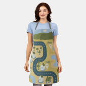 漫画スタイリッシュ風景旅行地図 エプロン (着用した状態)