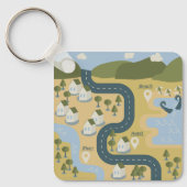 漫画スタイリッシュ風景旅行地図 キーホルダー (正面)