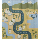 漫画スタイリッシュ風景旅行地図 シャワーカーテン (正面)