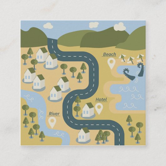 漫画スタイリッシュ風景旅行地図 スクエア名刺 (正面)