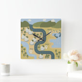 漫画スタイリッシュ風景旅行地図 スクエア壁時計 (ホーム)