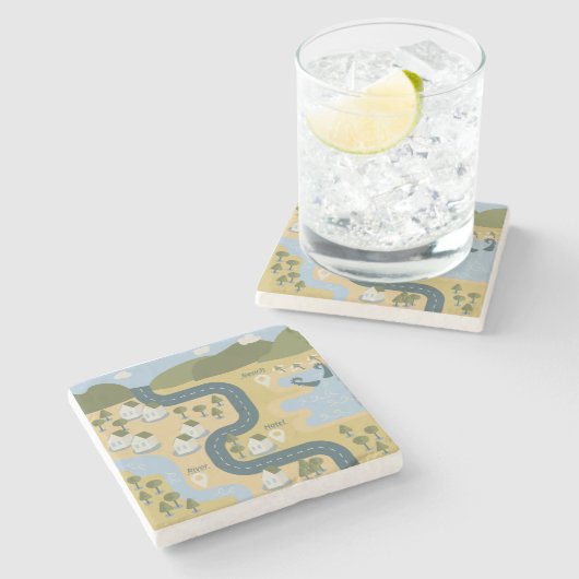 漫画スタイリッシュ風景旅行地図 ストーンコースター (横)