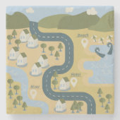 漫画スタイリッシュ風景旅行地図 ストーンコースター (正面)