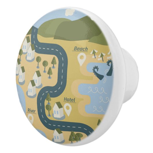 漫画スタイリッシュ風景旅行地図 セラミックノブ (右)