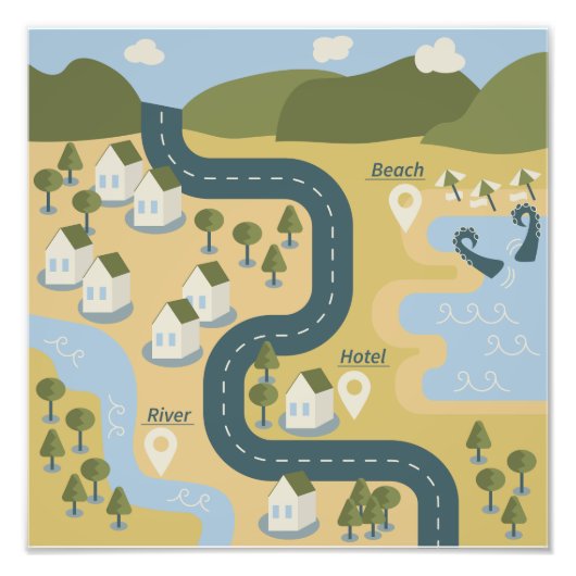 漫画スタイリッシュ風景旅行地図 フォトプリント            (正面)