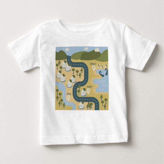 漫画スタイリッシュ風景旅行地図 ベビーTシャツ (正面)