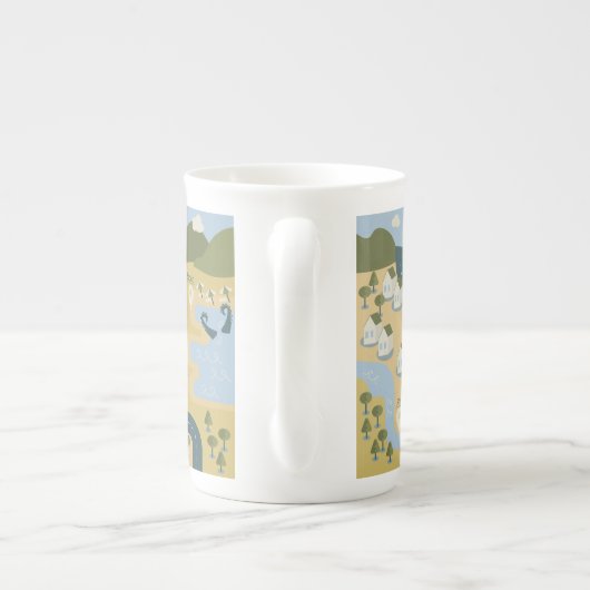 漫画スタイリッシュ風景旅行地図 ボーンチャイナマグカップ (裏面)