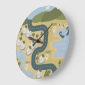 漫画スタイリッシュ風景旅行地図 ラージ壁時計 (傾斜)