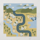 漫画スタイリッシュ風景旅行地図 招待状 (正面/裏面)