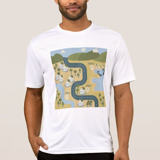 漫画スタイリッシュ風景旅行地図 Tシャツ (正面)