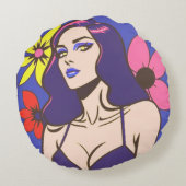 漫画スタイルかわいらし女性 ラウンドクッション (裏面)