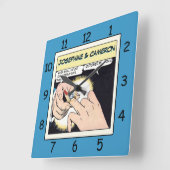 漫画スタイルきらきら光るリングや輪結婚ズクロックブルー スクエア壁時計 (傾斜)