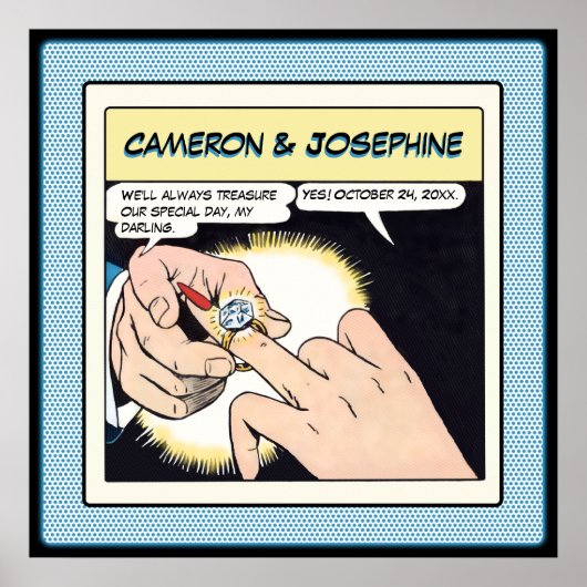 漫画スタイルきらきら光るリングや輪結婚ズブルードット ポスター (正面)