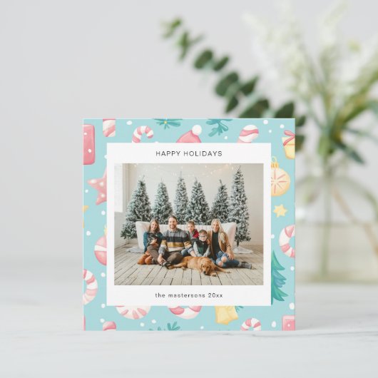 漫画スタイルのパステルイラストのホリデーカード シーズンカード (スタンド正面)