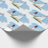 漫画スタイルのヨットおよび灯台 ラッピングペーパー (角)