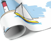 漫画スタイルのヨットおよび灯台 ラッピングペーパー (ロールコーナー)