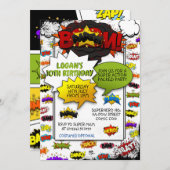 漫画スタイルの動作語パーティの招待状 招待状 (正面/裏面)