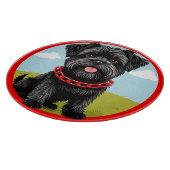 漫画スタイルの赤い襟の可愛い黒犬 カッティングボード (角)