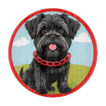 漫画スタイルの赤い襟の可愛い黒犬