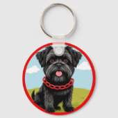 漫画スタイルの赤い襟の可愛い黒犬 キーホルダー (裏面)