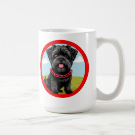 漫画スタイルの赤い襟の可愛い黒犬 コーヒーマグカップ