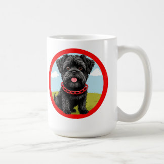 漫画スタイルの赤い襟の可愛い黒犬 コーヒーマグカップ