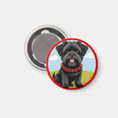 漫画スタイルの赤い襟の可愛い黒犬 マグネット (正面/裏面)