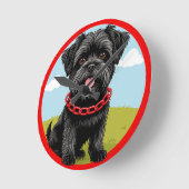 漫画スタイルの赤い襟の可愛い黒犬 ラウンド壁時計 (傾斜)