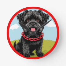 漫画スタイルの赤い襟の可愛い黒犬