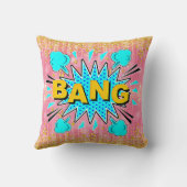 漫画スタイルアポップ・アートのートレトロアクアブルー金ゴールドバン クッション (裏面)