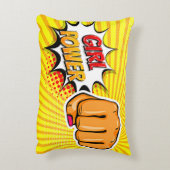 漫画スタイルアポップ・アートのートレトロイエローガールパワー アクセントクッション (裏面(縦))