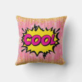 漫画スタイルアポップ・アートのートレトロイエローピンク金ゴールドクール クッション (裏面)