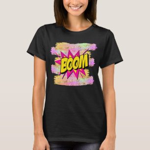 漫画スタイルアポップ・アートのートレトロイエローホットピンクブーム Tシャツ