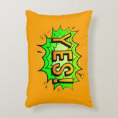 漫画スタイルアポップ・アートのートレトロイエロー金ゴールドYES/ NO アクセントクッション (正面(垂直))