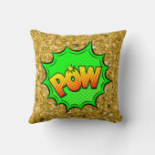 漫画スタイルアポップ・アートのートレトログリーンイエロー金ゴールドPOW クッション (裏面)