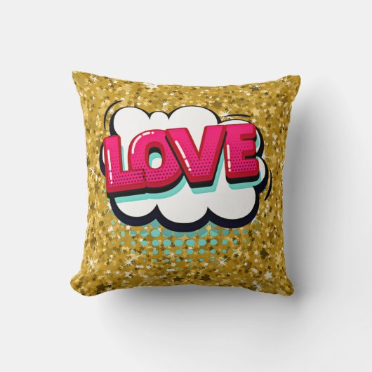 漫画スタイルアポップ・アートのートレトロスターズピンクラブ文字Thr クッション (正面)