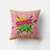 漫画スタイルアポップ・アートのートレトロピンクすごいママ投げピル クッション (裏面)