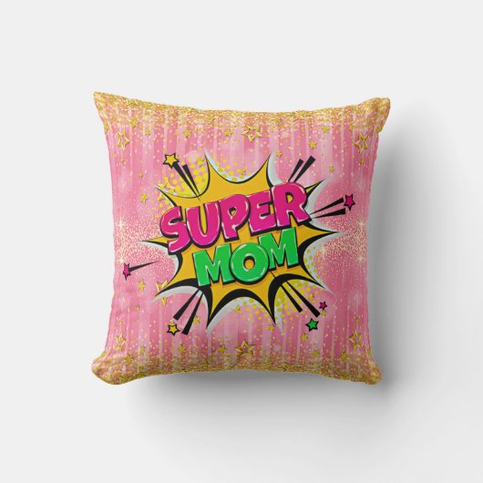 漫画スタイルアポップ・アートのートレトロピンクすごいママ投げピル クッション (正面)