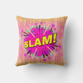 漫画スタイルアポップ・アートのートレトロピンクイエロー金ゴールドスラム クッション (裏面)