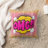 漫画スタイルアポップ・アートのートレトロピンクオレンジ金ゴールドOMG クッション (ブランケット)