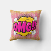 漫画スタイルアポップ・アートのートレトロピンクオレンジ金ゴールドOMG クッション (裏面)