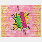 漫画スタイルアポップ・アートのートレトロピンク金ゴールドマすごいム フリースブランケット (正面(横))