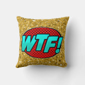 漫画スタイルアポップ・アートのートレトロブルーアクアレッド金ゴールドWTF クッション (裏面)