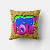 漫画スタイルアポップ・アートのートレトロブルーピンクグリーンラブ クッション (裏面)
