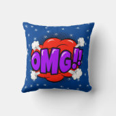 漫画スタイルアポップ・アートのートレトロブルーレッドパープルOMG クッション (裏面)