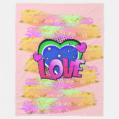 漫画スタイルアポップ・アートのートレトロムーヴグリーンラブレインボー フリースブランケット (正面)